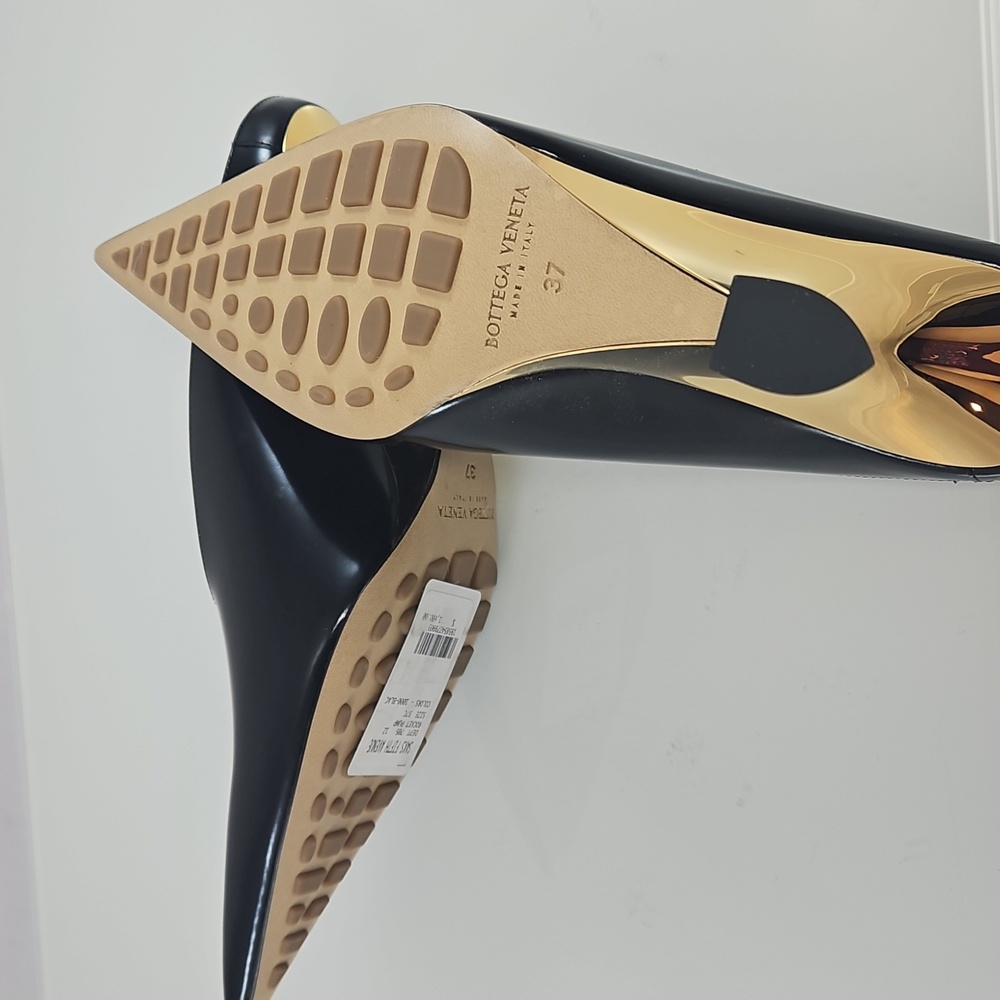 NEW! Bottega Veneta Black and Gold Rocket Heel Mules Size 7 - Picture 14 of 16
